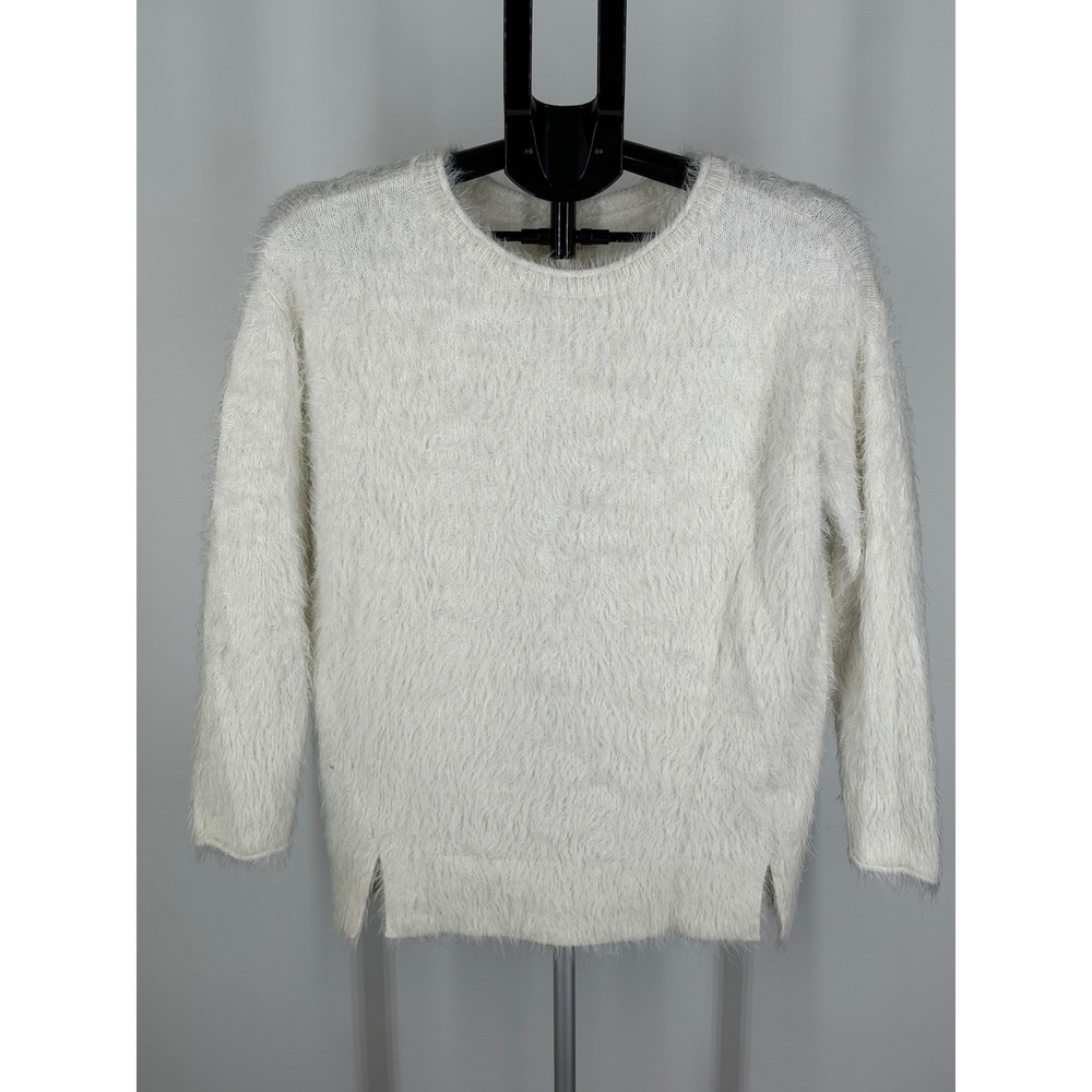 Lou & Grey Cream White Fuzzy Eyelash Knit Sweater Womens XS Long Sleeve Pullover